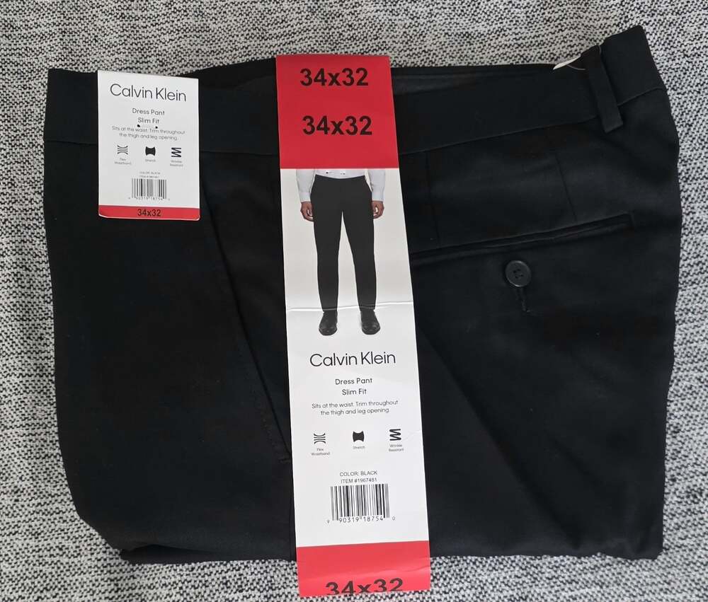 Calvin Klein Men's Black Slim-Fit Performance Dress Pants Size 34W 32L